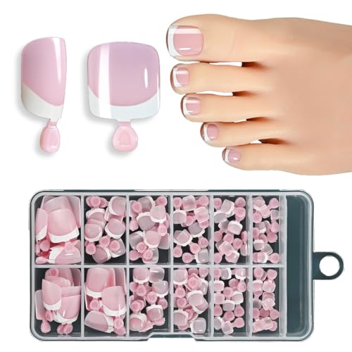 KEQAR Falsche Fußnägel Tips, Press on Nails for Toes 120 Stück Französisch Natürliche Künstlich Fußnägel zum Aufkleben, Full Cover Toe Nails Tips für Frauen, 12 Größen von KEQAR