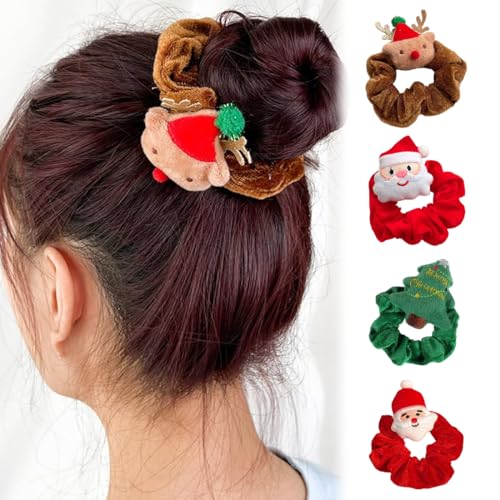 KEQAR Haargummis Scrunchies für Damen,4PCS Weihnachten Darm Haargummis,Weihnachten Haargummis,Haargummis Mädchen Samt aus Geweih Weihnachts Haarreif Haarband Elastischer Pferdeschwanzhalter Haarseile von KEQAR