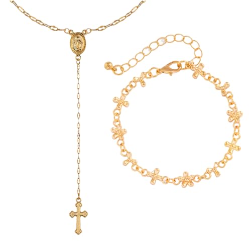 KEQAR Ladies Necklace Choker Necklace Gothic Rhinestone Cross Pendant Sisters Bracelet Christian Pray Jewellery Simple Adjustable Long Chain for Ladies and Men Girls Gifts von KEQAR