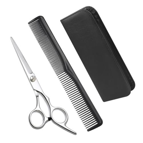 KEQAR Professional Hair Cutting Scissors - Premium Hairdressing Scissors with Comb and Leather Case - Hair Scissors for Men, Women, Adults, Beard Scissors von KEQAR