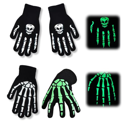 KEQAR Unisex Skelett Handschuhe Glow in The Dark Halloween Skelett Kostüm Sensenmann Kostüm Accessoire Horror Handschuhe Leuchtende Skelett Hand für Erwachsene Kinder (Schwarz) von KEQAR