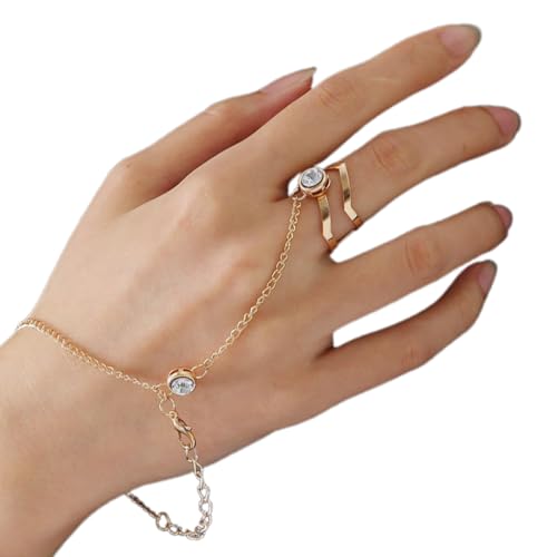 KEQAR Zarter 14k Gold Finger Ring mit Zirkon, Handkettchen Armband, Handkette Schmuck für Frauen, Trendige Sommer Boho Strandmode, Modeschmuck Geschenk von KEQAR
