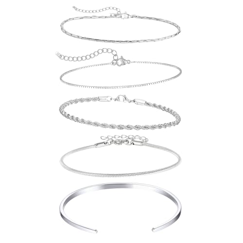 Armband Herren Edelstahl 5 Stück Herren Armbänder Herrens Schmuck Edelstahl Armband Herrens für Männer Jungen Kubanische Armbands Rapper Modeschmuck Geschenke von KERANEET