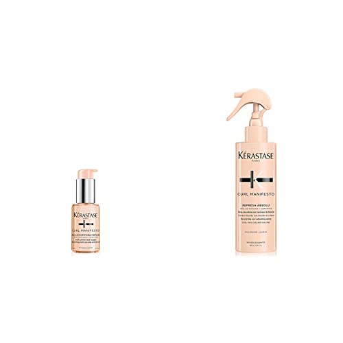 Kérastase Curl Manifesto Pflegeöl für lockiges und krausiges, frizziges Haar, Huile Sublime Repair Öl, 50 ml & Kérastase Curl Manifesto Refreshing Spray für definierte, 190 ml von KERASTASE