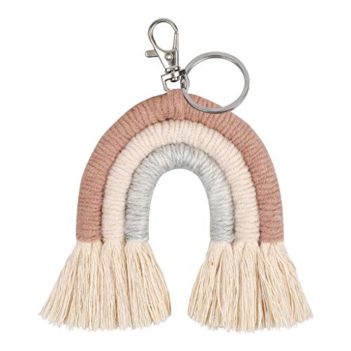 KERDEJAR Regenbogen-Schlüsselanhänger, Weben Regenbogen Schlüsselanhänger für Frauen Boho Schlüsselanhänger Handgemachte Makramee Tasche Charme Auto Hängen Schmuck Geschenke KEY45# von KERDEJAR