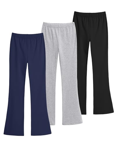 KEREDA 3er Pack Schlaghose Mädchen Leggings Flared Kinder Lange Tanzen Hosen Baumwolle Leggins Schwarz Dunkelblau Grau EU 134-140,Hersteller 140 von KEREDA