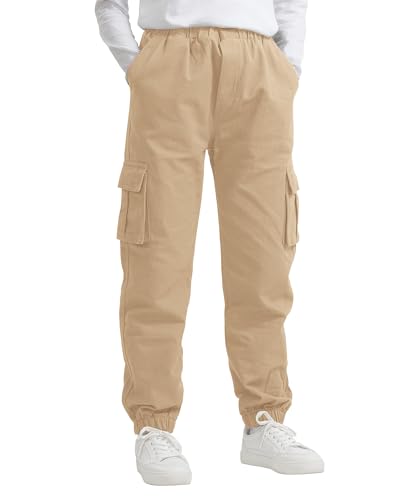 KEREDA Cargohose Jungen Kinder Jogginghose Hosen Cargo Hose,Khaki,134-140 von KEREDA