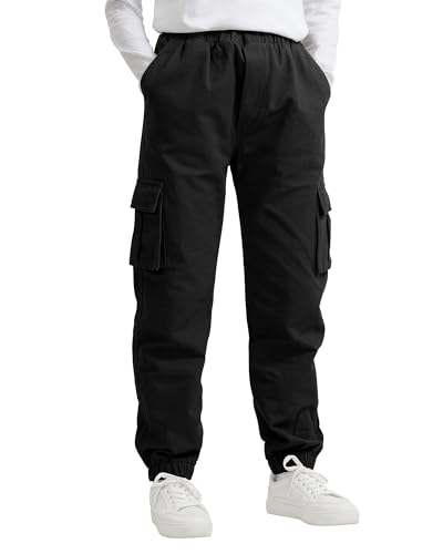 KEREDA Cargohose Jungen Kinder Jogginghose Hosen Cargo Hose,Schwarz,134-140 von KEREDA