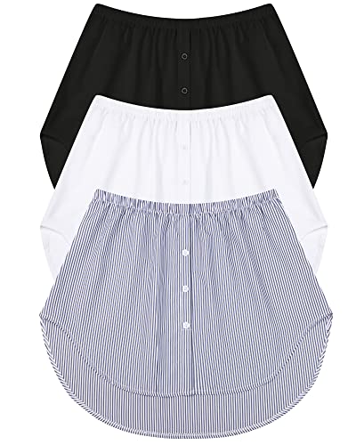 KEREDA Damen Blusenrock Unterrock Hemdverlängerung Blusenverlängerung Hemdrock Unterzie Shirt Verlängerung Extender Mini Skirt,3 Stück Schwarz+Weiß+Blau Gestreift, EUsize42 von KEREDA