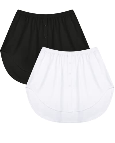 KEREDA Damen Blusenrock Hemdverlängerung Blusen Rock Unterrock Blusenverlängerung Hemdrock Unterzie Shirt Verlängerung Extender Mini Skirt,2 Stück Schwarz+weiß, EUsize46 von KEREDA