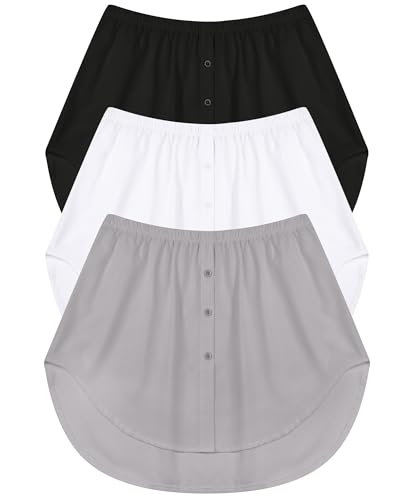 KEREDA Damen Blusenrock Hemdverlängerung Blusen Rock Unterrock Blusenverlängerung Hemdrock Unterzie Shirt Verlängerung Extender Mini Skirt,3 Stück Schwarz+Weiß+Grau, EUsize38 von KEREDA