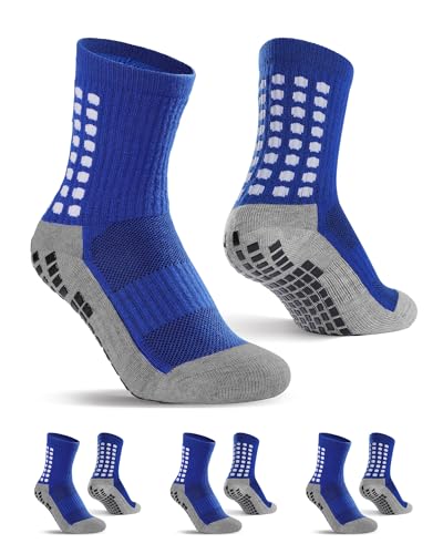 KEREDA Grip Socken Fussball Kinder Jungen Fußball Stoppersocken Football Socks Antirutschsocken Rutschfeste Sportsocken 3 Paar 6-12 Jahre,Blau von KEREDA