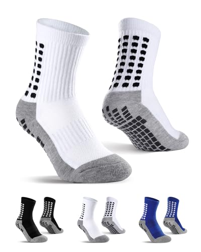 KEREDA Grip Socken Fussball Kinder Jungen Fußball Stoppersocken Football Socks Antirutschsocken Rutschfeste Sportsocken 3 Paar 6-12 Jahre,Schwarz/Weiß/Blau von KEREDA