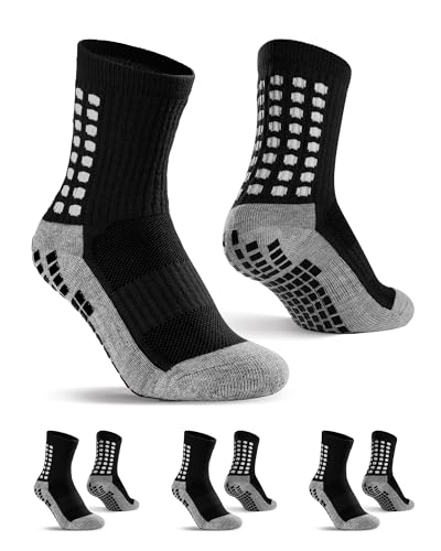 KEREDA Grip Socken Fussball Kinder Jungen Fußball Stoppersocken Football Socks Antirutschsocken Rutschfeste Sportsocken 3 Paar 6-12 Jahre,Schwarz von KEREDA