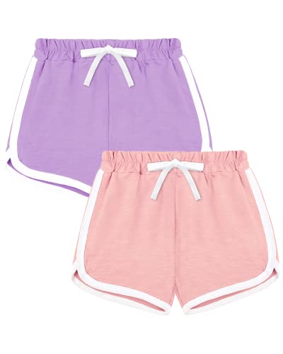 KEREDA Kinder Mädchen Shorts Kurze Hose Radlerhose Sporthose 2er-Pack, Lila/Rosa, 8-10 Jahre von KEREDA