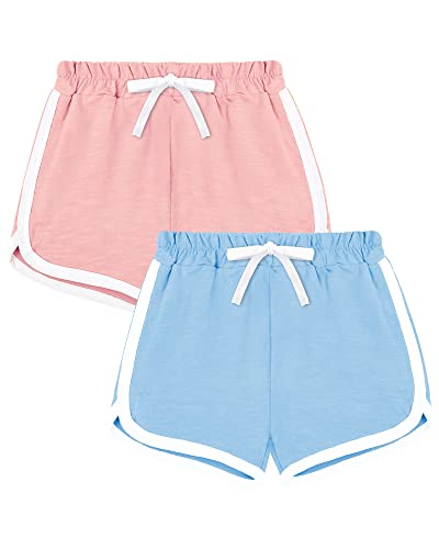 KEREDA Kinder Mädchen Shorts Kurze Hose Radlerhose Sporthose 2er-Pack, Rosa/Blau, 6-7 Jahre von KEREDA