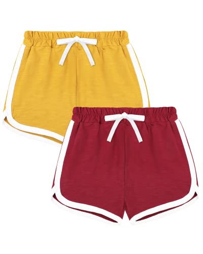 KEREDA Kinder Mädchen Shorts Kurze Hose Radlerhose Sporthose 2er-Pack, Rot/Gelb, 8-10 Jahre von KEREDA