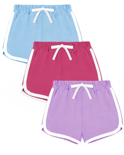 KEREDA Kinder Mädchen Shorts Kurze Hose Sommer Radlerhose Sporthose 3er-Pack, Blau/Lila/Rosarot, 10-12 Jahre von KEREDA