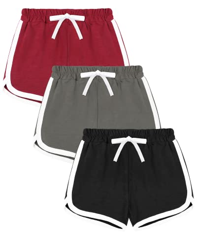 KEREDA Kinder Mädchen Shorts Kurze Hose Sommer Radlerhose Sporthose 3er-Pack, Rot/Grau/Schwarz, 6-7 Jahre von KEREDA