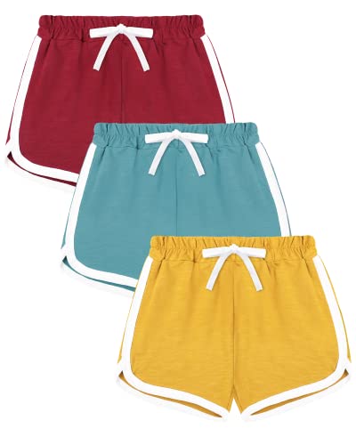 KEREDA Kinder Mädchen Shorts Kurze Hose Sommer Radlerhose Sporthose 3er-Pack, Rot/Grün/Gelb, 7-8 Jahre von KEREDA