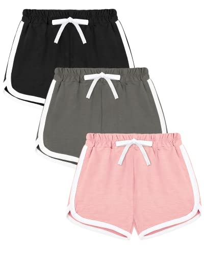 KEREDA Kinder Mädchen Shorts Kurze Hose Sommer Radlerhose Sporthose 3er-Pack, Schwarz/Grau/Rosa, 10-12 Jahre von KEREDA