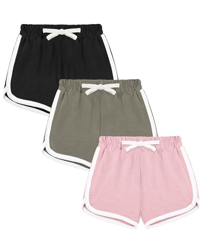 KEREDA Kurze Hose Mädchen Shorts Kinder Sporthose Sommer Turnhose Radlerhose 7-12 Jahre 2/3er-Pack Schwarz/Grau/Rosa 7-8 Jahre von KEREDA