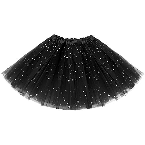 KEREDA Kinder Mädchen Tüllrock Pailletten Tütü Röcke Glitzer Bunt Ballettrock 2-7 Jahre,Schwarz von KEREDA