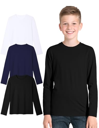 KEREDA Kinder Unterhemd Langarm Jungen Langarmshirt Unisex T-Shirt Baumwolle Top Shirt für Teenager Mädchen 3er-Pack 7-14 Jahre von KEREDA