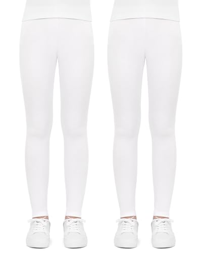 KEREDA Leggings Mädchen Baumwolle Lange Hosen 2er-Pack,Weiß,EU 134-140,Manufacturer 140 von KEREDA