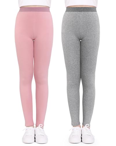 KEREDA Leggings Mädchen Kinder Leggins Hosen Baumwolle Weiß Schwarz 2er-Pack,Rosa/Grau,104-110 von KEREDA