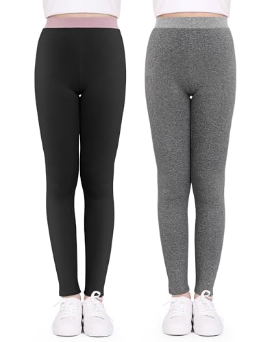 KEREDA Leggings Mädchen Kinder Leggins Hosen Baumwolle Weiß Schwarz 2er-Pack,Schwarz/Dunkelgrau,122-128 von KEREDA