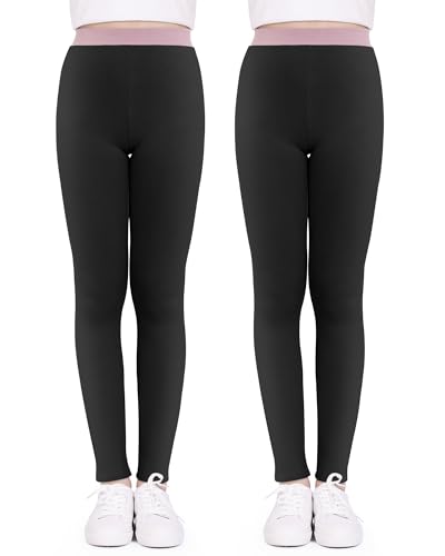 KEREDA Leggings Mädchen Kinder Leggins Hosen Baumwolle Weiß Schwarz 2er-Pack,Schwarz/Schwarz,116-122 von KEREDA