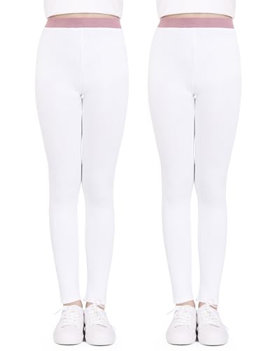 KEREDA Leggings Mädchen Kinder Leggins Hosen Baumwolle Weiß Schwarz 2er-Pack,Weiß/Weiß,104-110 von KEREDA