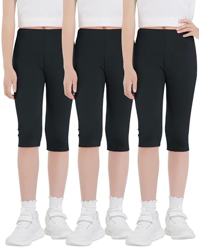 KEREDA Mädchen Kinder Capri 3/4 Leggings Kurze Hose Baumwolle 3 Paar,Schwarz,116-122 von KEREDA