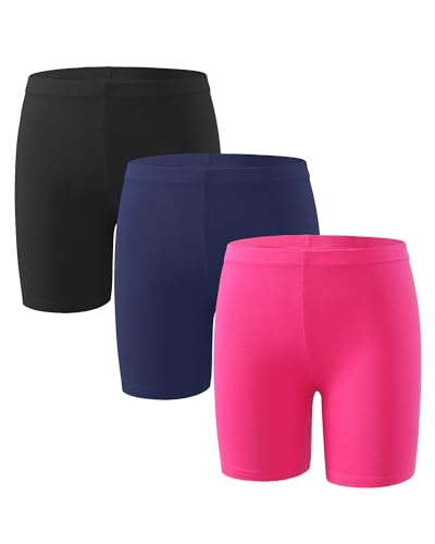 KEREDA Mädchen Kinder Kurze Hose Radlerhose Kurze Leggings Baumwolle Shorts 3 Paar,Schwarz/Rosarot/Navy,5-6 Jahre von KEREDA