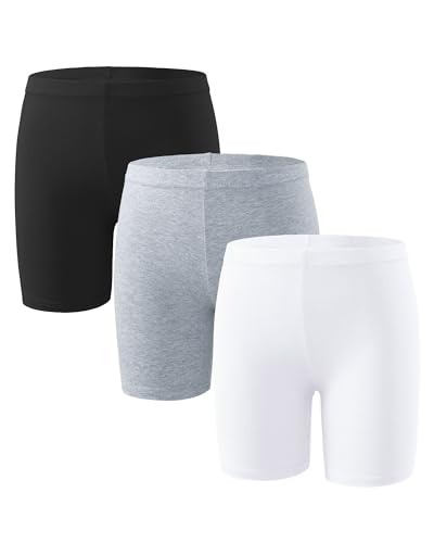 KEREDA Mädchen Kinder Kurze Hose Radlerhose Kurze Leggings Baumwolle Shorts 3 Paar,Schwarz/Weiß/Grau,9-10 Jahre von KEREDA