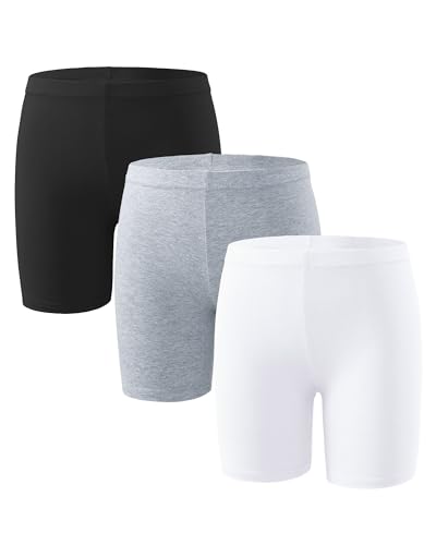 KEREDA Mädchen Kinder Kurze Hose Radlerhose Leggings Baumwolle Shorts 3 Paar,Schwarz/Weiß/Grau,7-8 Jahre von KEREDA