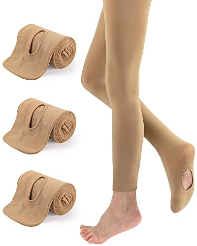 KEREDA Mädchen Kinder Strumpfhose Feinstrumpfhose Ballett Tanzstrumpfhose mit Fuß 110-170 3er Pack, Hautfarbe, 128-152 von KEREDA