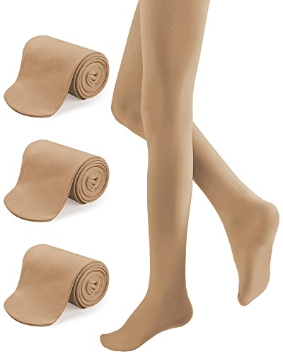 KEREDA Mädchen Kinder Strumpfhose Feinstrumpfhose Ballett Tanzstrumpfhose mit Fuß 110-170 3er Pack, Hautfarbe-2, 128-152 von KEREDA