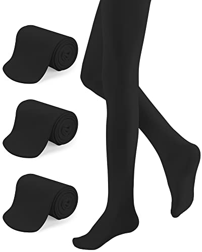 KEREDA Mädchen Kinder Strumpfhose Feinstrumpfhose Ballett Tanzstrumpfhose mit Fuß 110-170 3er Pack, Schwarz, 158-170 von KEREDA