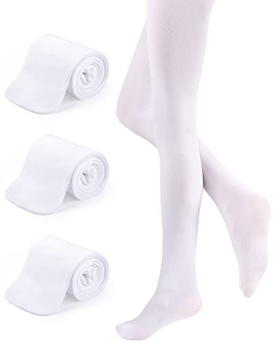 KEREDA Mädchen Kinder Strumpfhose Feinstrumpfhose Ballett Tanzstrumpfhose mit Fuß 110-170 3er Pack, Weiß, 110-128 von KEREDA