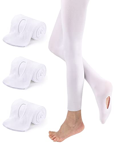 KEREDA Mädchen Kinder Strumpfhose Feinstrumpfhose Ballett Tanzstrumpfhose mit Fuß 110-170 3er Pack, Weiß-2, 128-152 von KEREDA