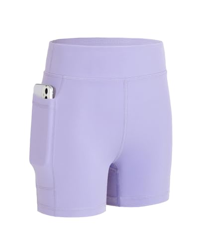 KEREDA Mädchen Kurze Hose Kinder Radlerhose Hosen Shorts Leggings Sporthose Turnhose mit Tasche,Lila,11-12 Jahre von KEREDA