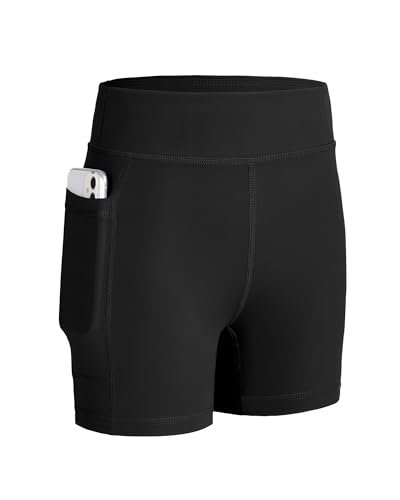 KEREDA Shorts Mädchen Sporthose Kinder Kurze Sport Leggings Hosen Turnhose Radlerhose mit Tasche,7-14 Jahre Schwarz 9-10 Jahre von KEREDA