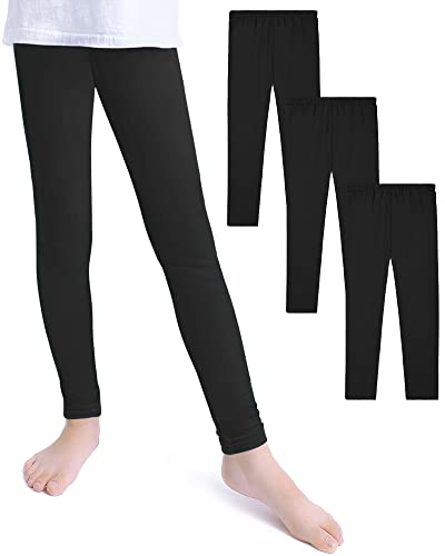 KEREDA Mädchen Leggings Baumwolle Hosen Lange Sport 3er-Pack, Schwarz, 116-122 von KEREDA