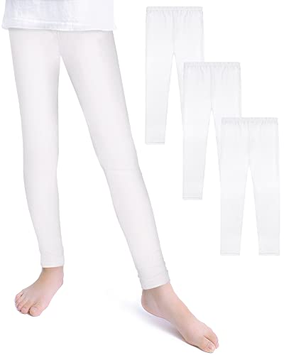 KEREDA Mädchen Leggings Baumwolle Hosen Lange Sport 3er-Pack, Weiß, 116-122 von KEREDA