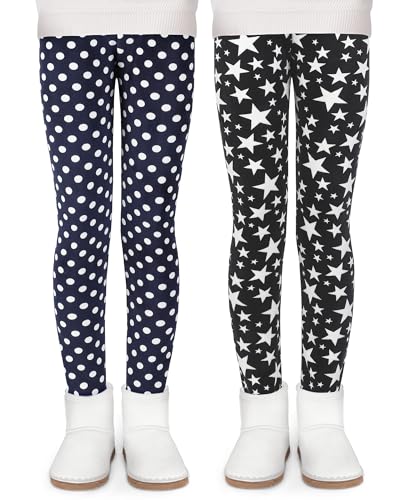 KEREDA Mädchen Leggings Gefüttert Thermo Winter Warme Dicke Thermohose 2er-Pack,Navy Tupfen/Fünfzackiger Stern,116-122 (Lable Size 120) von KEREDA