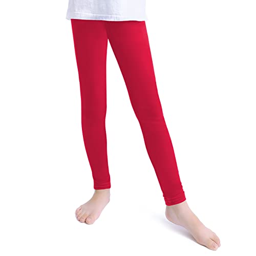 KEREDA Mädchen Leggings Hosen Lange Baumwolle Sport,Rot,EU 104-110,Manufacturer 110 von KEREDA