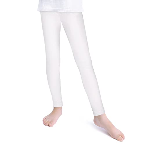 KEREDA Mädchen Leggings Hosen Lange Baumwolle Sport,Weiß,EU 104-110,Manufacturer 110 von KEREDA