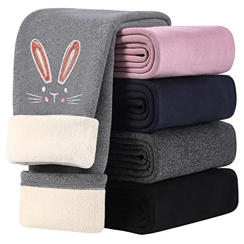 KEREDA Thermoleggings Mädchen Thermo Leggings Gefüttert Warme Winter Hase Baumwolle,Grau,134-140 von KEREDA